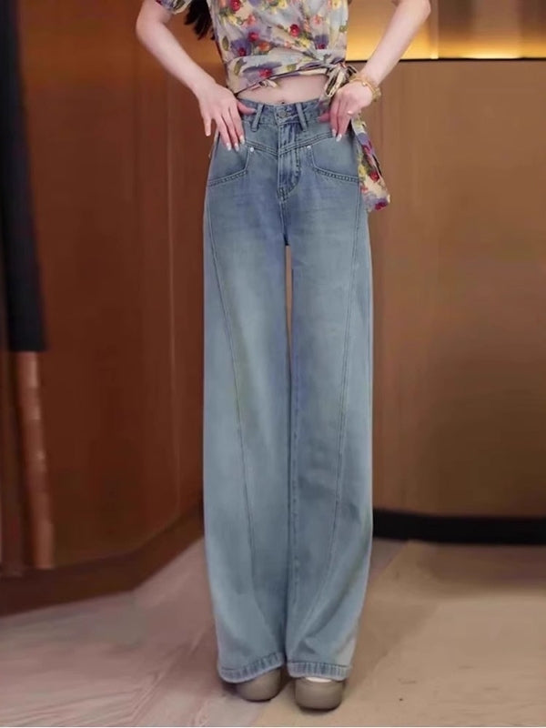 Qadınlar üçün böyük ölçülü enli ayaqlı cins şalvar, yeni 2026-cı ilin yay modası, nazik, yüksək belli, geniş, arıqladıcı, düz ayaqlı şalvar.