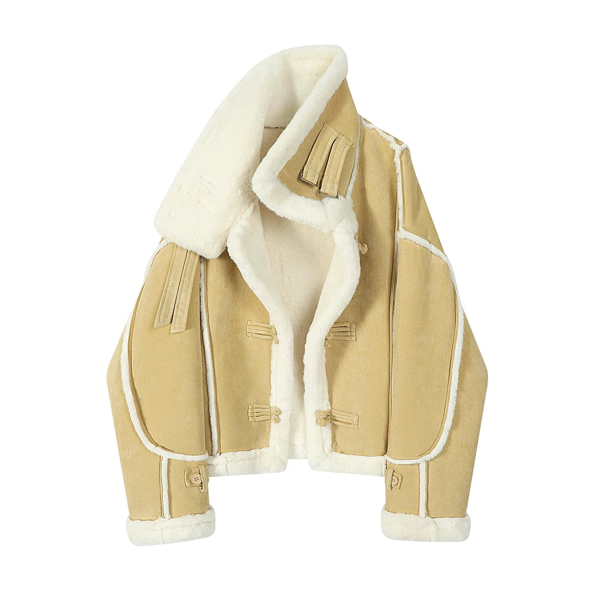 Cholisa Qısa Quzu Yunlu Xəz Astarlı Qalın Yeni Çin Üslublu Qadın Paltosu, Payız və Qış Yeni Üslubu, Super Şirin