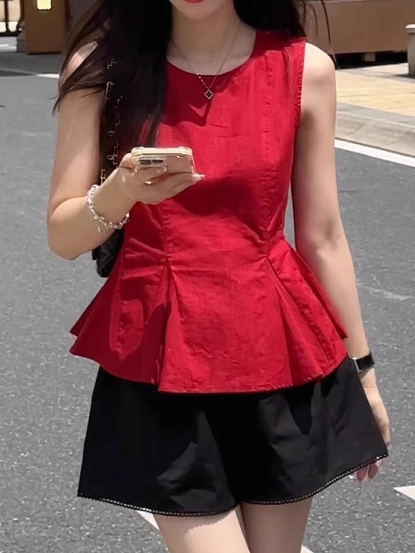 Qadınlar üçün böyük ölçülü, şık qolsuz jilet köynək, yeni yay stili, Koreya dəbi, boş forma, gözəl və arıqladıcı.