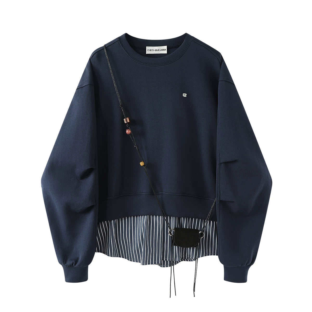 Qiaolisha-nın qadınlar üçün şık yamaqlı uzunqol topu, 2026-cı ilin yaz və payız mövsümü üçün yeni Koreya üslubunda süni iki hissəli boş gündəlik sviter