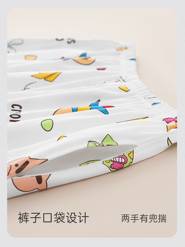 Gongdie [3 parça dəst] Qadınlar üçün Crayon Shin-chan cüt pijama, təmiz pambıq yay qısaqol şalvar, kişi ev geyimi dəsti