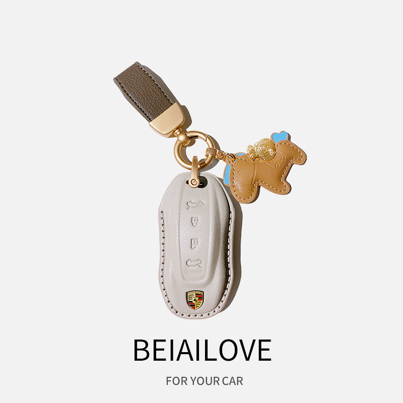 2025 Porsche Macan elektrikli avtomobil açar üzüyü/çantası üçün orijinal dəri açar üzüyü.