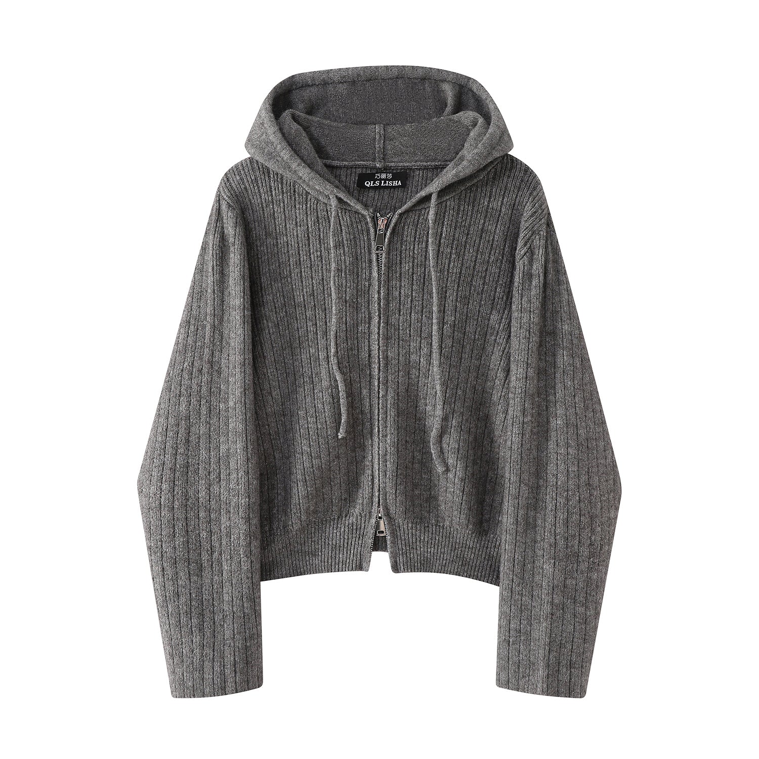 Chola Lisa Boz Sviter Kardiqan, Payız/Qış Yüksək Zövqlü Daxili Qatlı Top, Koreya Üslubunda Tənbəl Başlıqlı Örgü Kardiqan