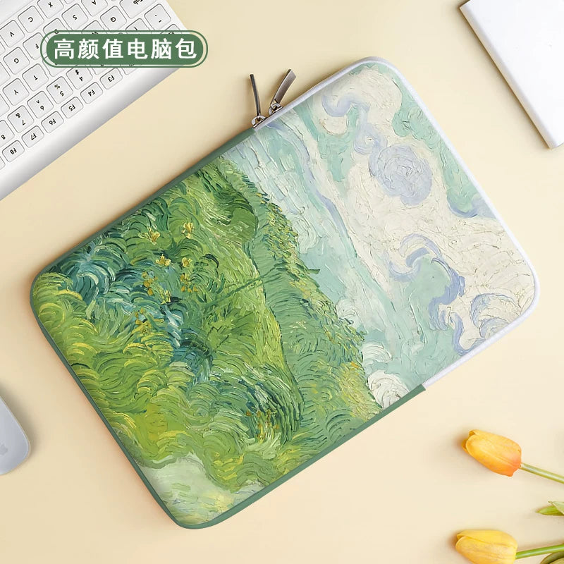 Van Gogh yağlı boya noutbuk çantası ipad astar çantası Apple macbook 13 Lenovo air notebook Huawei 15 point 6 inch qoruyucu örtük HP Xiaomi 11 planşet saxlama çantası