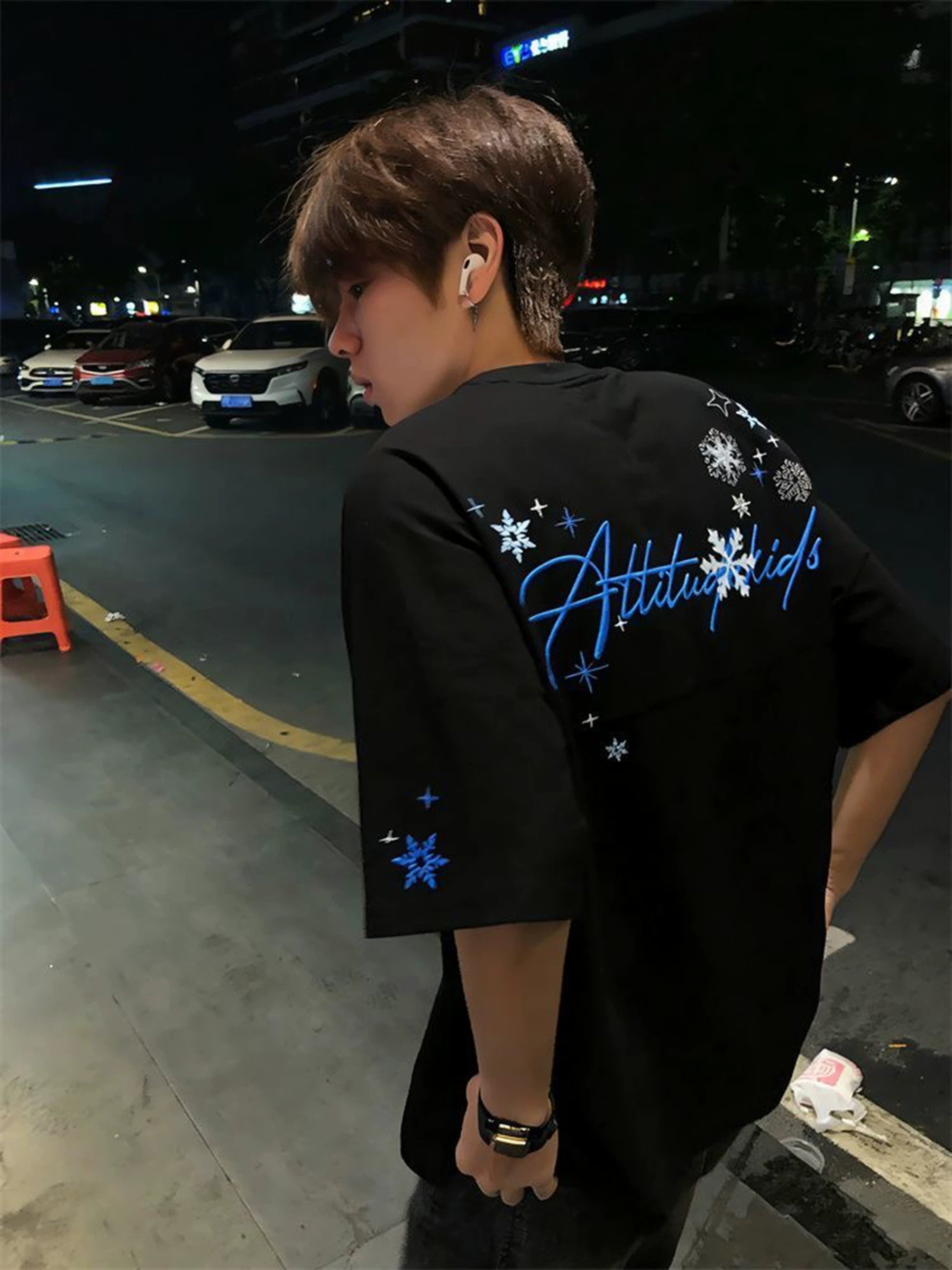 2026 Yeni Ağ Boz Qar dənəciyi Naxışlı Qısaqol T-Shirt Kişi Yay Ağır Cütlük Geyimi Boş Yüksək Top Top