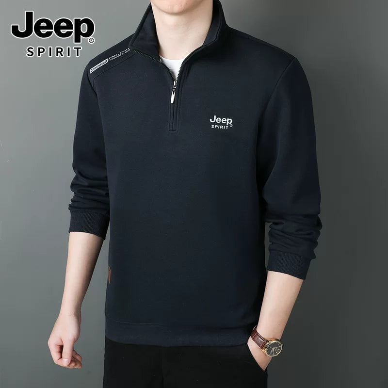 JEEP 2025 Payız Kişi Sviteri, Boş Forma, Dayaqlı Yaxalıq, Uzun Qol, Əsas Qat, Yarım Fermuarlı Top