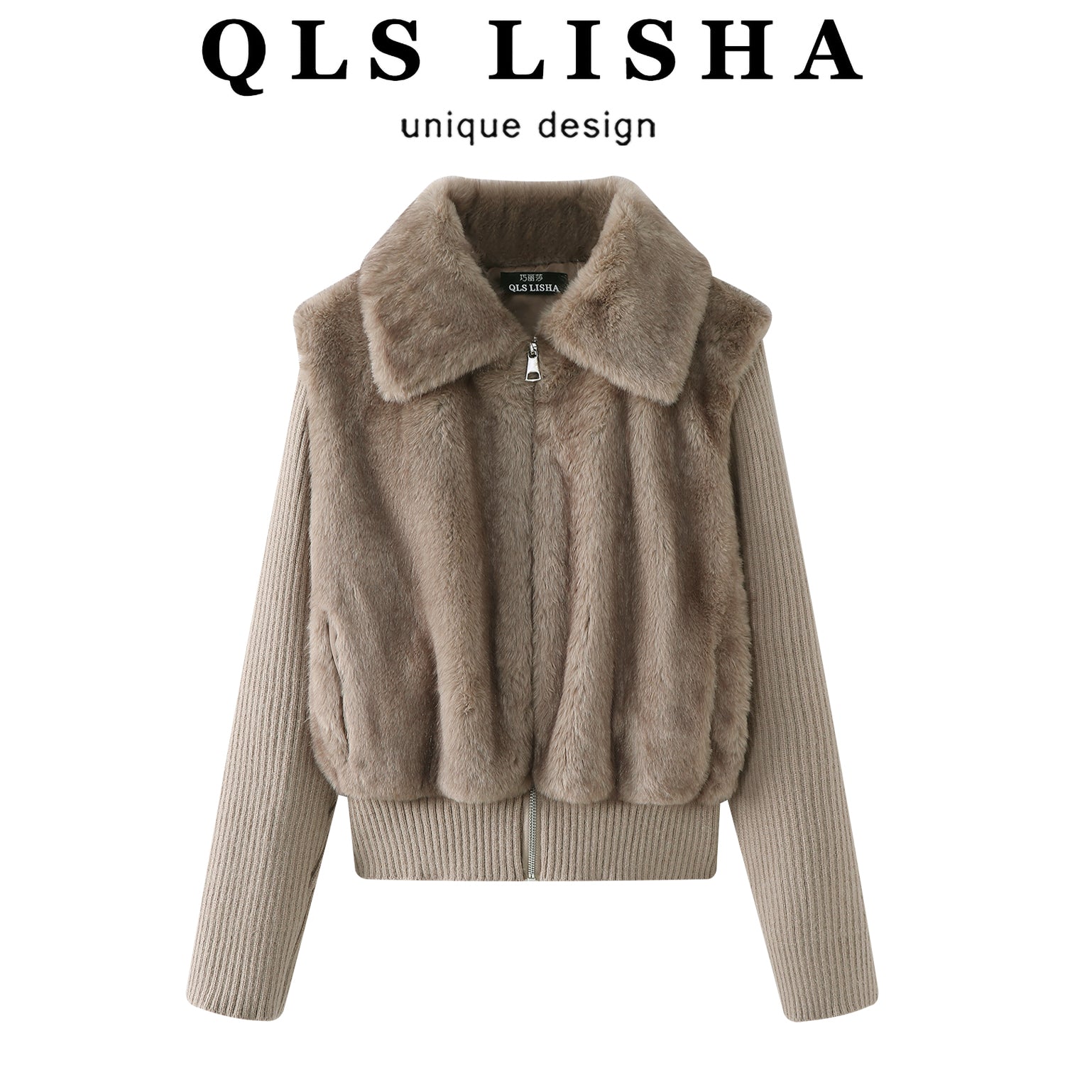 Cholisa-nın dəbli və gözəl Merriam yamaqlı toxunma xəz jileti, bu payız və qış qadınlar üçün süni iki hissəli qısa gödəkçə.