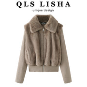 Cholisa-nın dəbli və gözəl Merriam yamaqlı toxunma xəz jileti, bu payız və qış qadınlar üçün süni iki hissəli qısa gödəkçə.