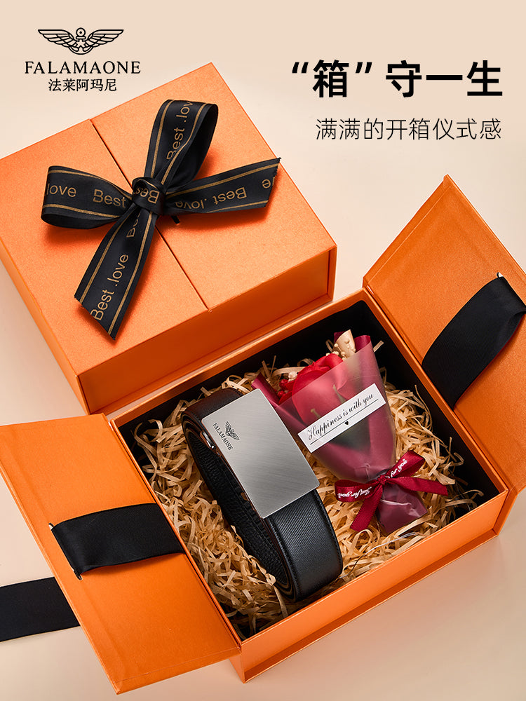 Falmani kişi üçün avtomatik toqqalı təbii dəri kəmər, biznes üslubunda, daxili toqqa, yüngül lüks, kişi üçün təbii dəri kəmər, sevgili üçün hədiyyə.