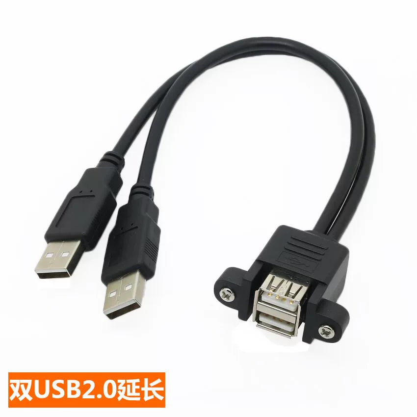 Vida dəlikləri olan, USB uzatma kabelini düzəldə bilən qulaqları olan, iki portlu birləşdirilmiş USB2.0 uzatma kabeli, vintli çərçivə kabeli, ikili USB2.0 kişidən qadına uzatma