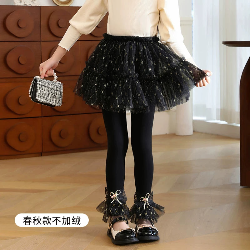 Qızlar üçün bir hissəli ətək şalvarları, 2025-ci ilin yaz və payız mövsümü üçün yeni model uşaq qış geyimləri, flis astarlı, süni iki hissəli leqinslər, ağ, çöldə geyinmək üçün.