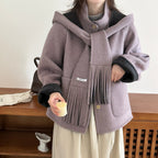 Avropa üslubunda 2025 Payız/Qış Koreya üslubunda eşarp, papaq, iki tərəfli kaşmir palto, qadın qısa yun palto, qalın