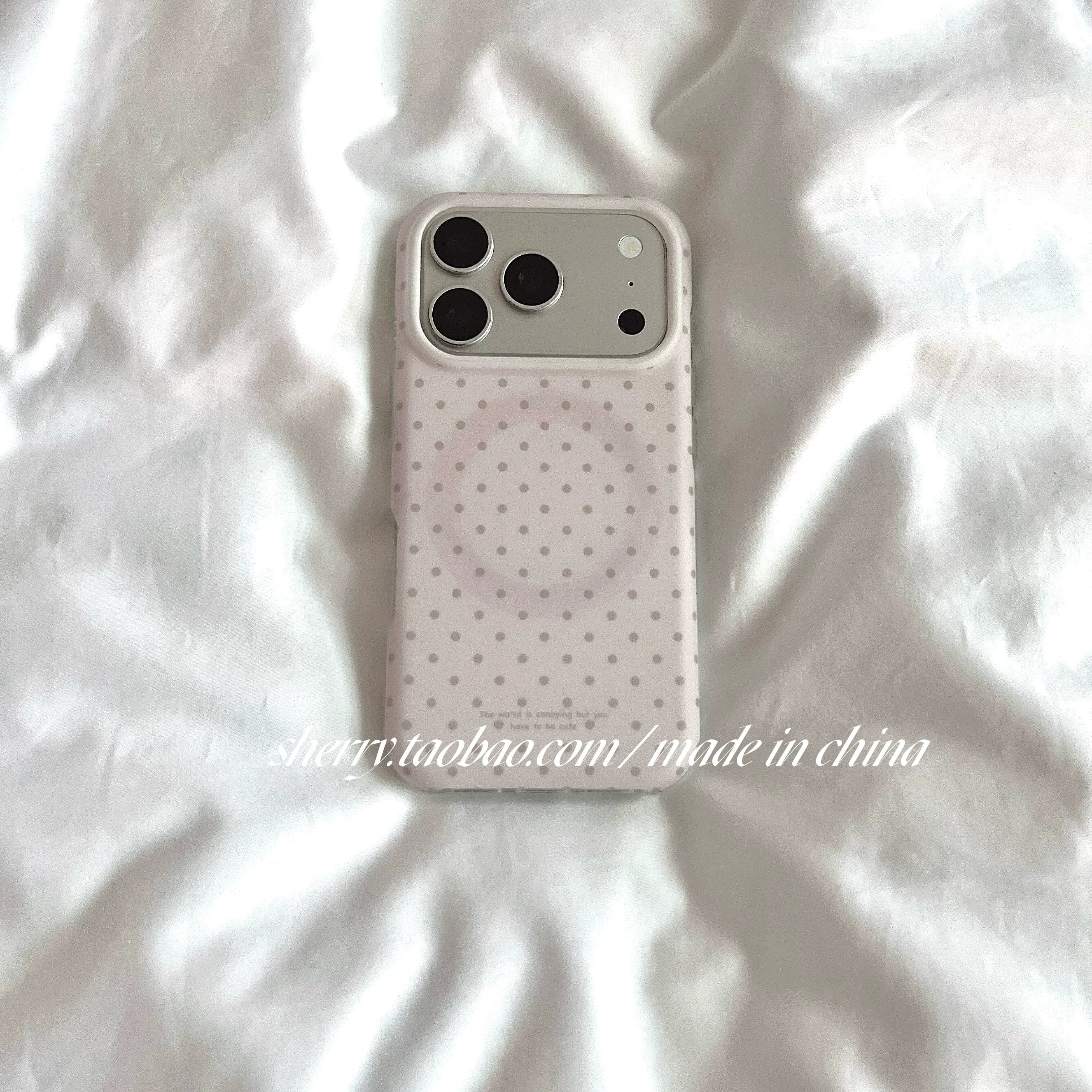SHERRY*ins külək çəhrayı dəri hiss edən polka nöqtəli maqnit dovşan Apple 17ProMax mobil telefon qutusu iPhone16Pro niş qız ürəyi 15 sadə 14 kiçik təzə cizgi filmi sevimli