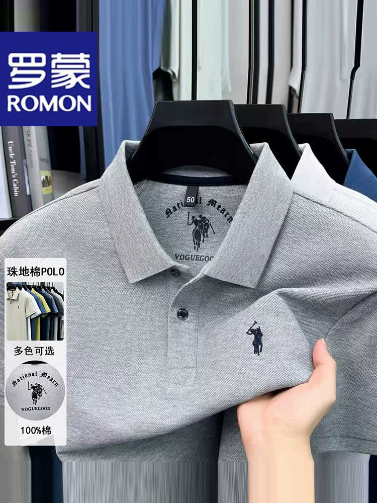 Luo Meng təmiz pambıq qısaqol köynək kişi yay 2026 yeni orta yaşlı ata yay polo köynəyi 100 pambıq dəriyə uyğun və nəfəs ala bilən