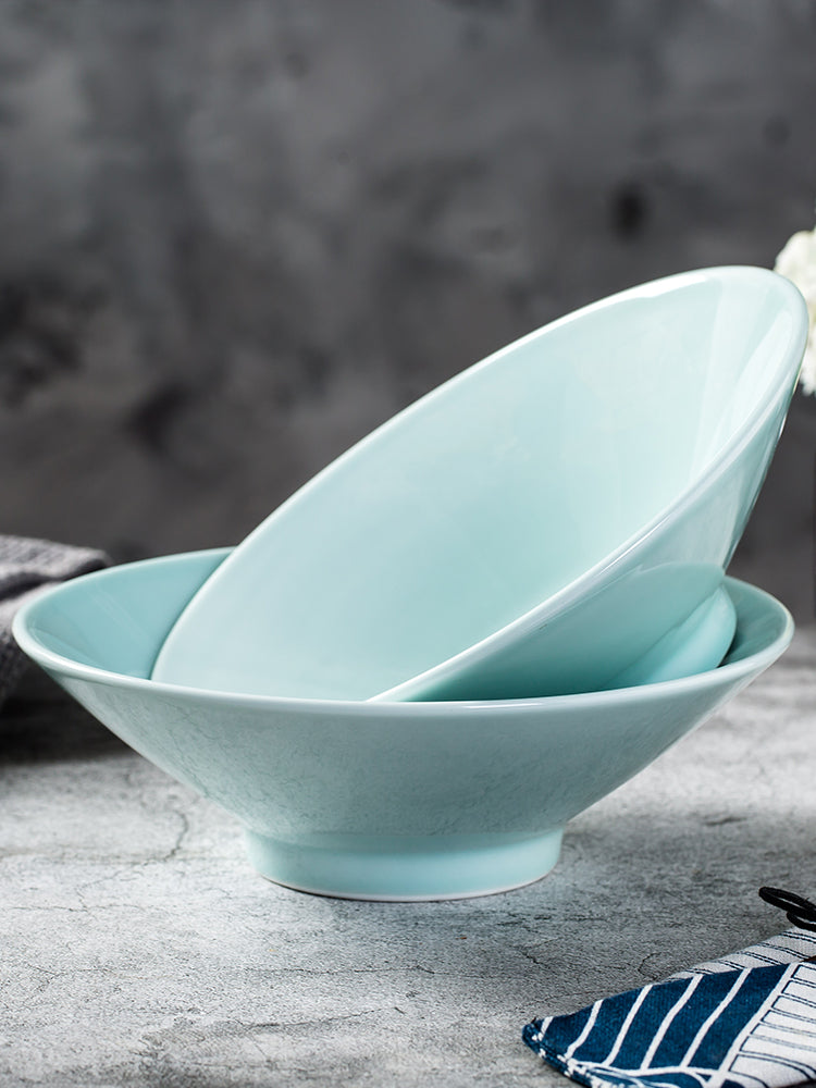 Jingdezhen seladon bambuk papaq qabı, şirli rəngli məişət əriştə qabı, Çin böyük şorba qabı, ticarət Malatang keramika qabları