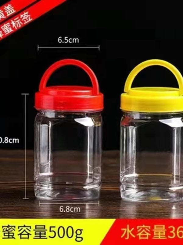 Arı bal şüşəsi plastik 500 q şüşə 1 kq pulsuz çatdırılma qida anbarı şəffaf plastik boş şüşə möhürlənmiş banka