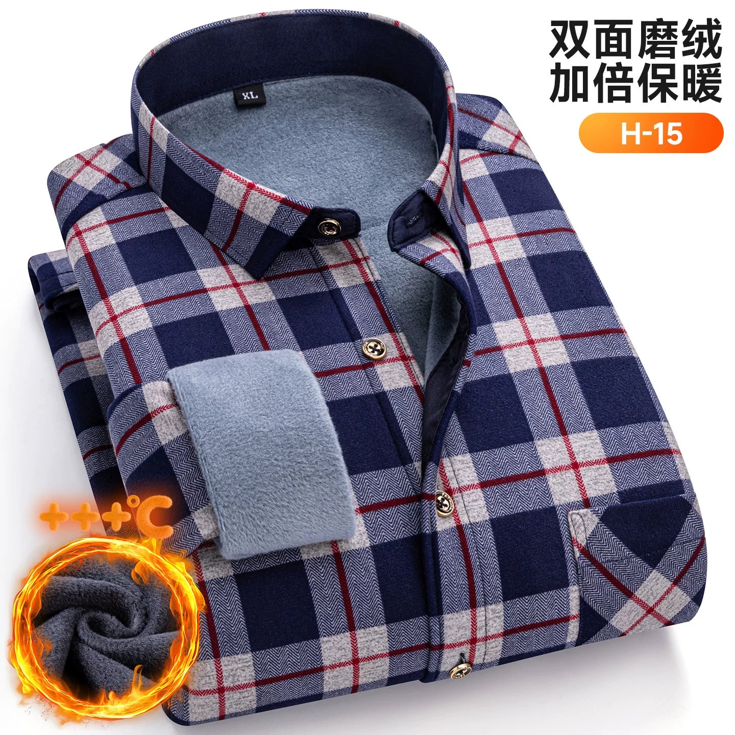 Paul Winter Kişilər, Orta Yaşlı və Yaşlılar üçün İsti Uzunqol Köynək, Gündəlik, Yun Astarlı, Qalın, Böyük Ölçülü Dama-dama Köynək