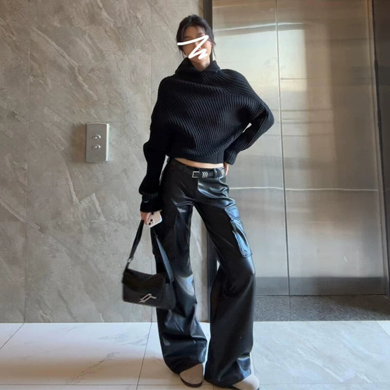 Qadın qara rəngli balıqçı yaxalı sviter, 2025-ci ilin payız/qış mövsümünün yeni, dəbli modeli, unikal və gözəl, toxunmuş üst geyim kimi geyinmək üçün mükəmməldir.