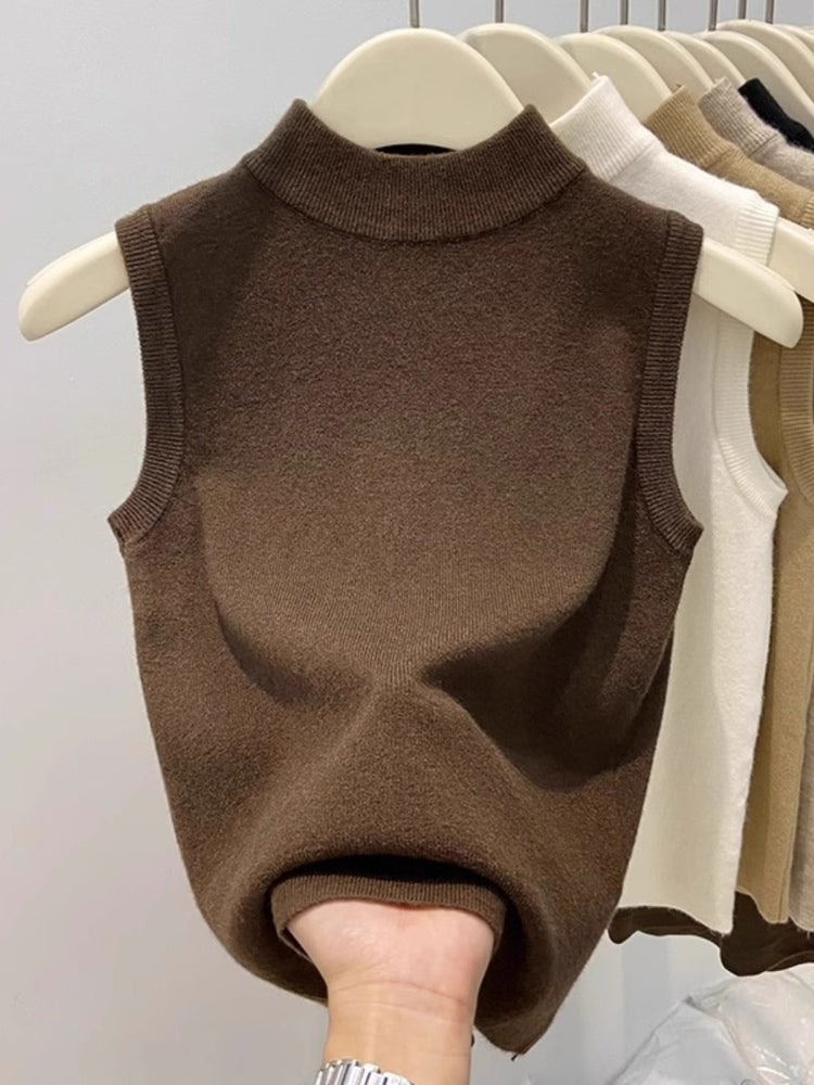 European style knitted fisherman collar vest for women, 2025 new autumn style, sleeveless stand collar shirt.