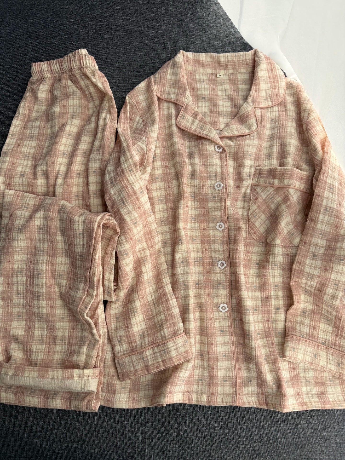 Cütlük üçün təmiz pambıqdan iki qatlı cuna pijama, ev paltarı, barok plaid, klassik uzunqol şalvar, qısaqol şort