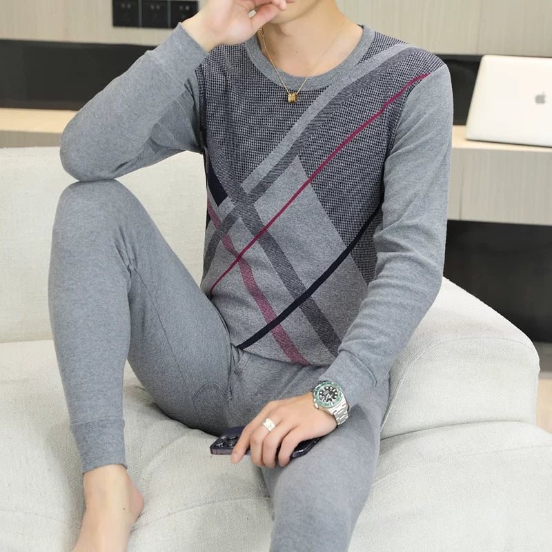 Kişilər üçün 100% Pambıqdan Payız və Qış üçün Termal Alt Geyim Dəsti, Sincan Təmiz Pambıqdan Əsaslı Köynək, Dəyirmi Yaxalıq, Jakarlı Termal Alt Geyim, Dəbli Kişi Geyimləri