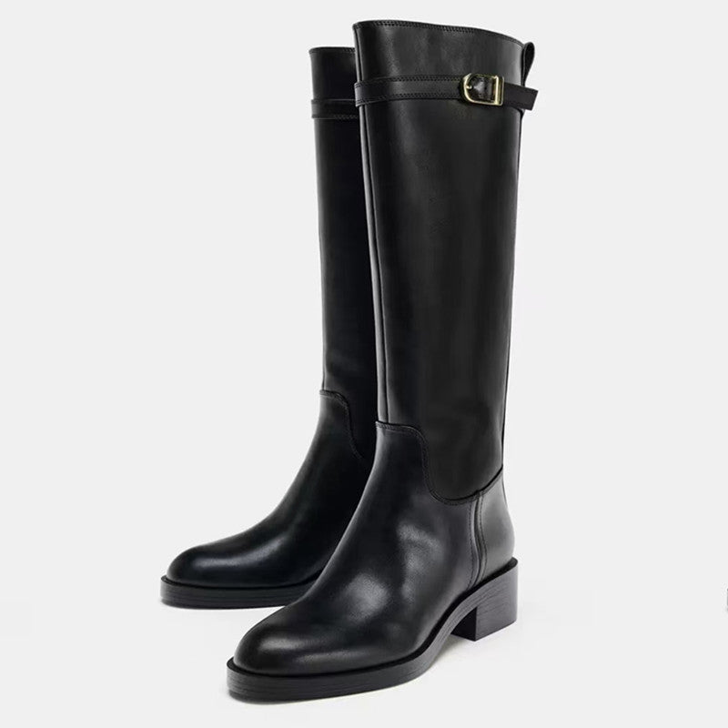 ZA2025 New Autumn/Winter Women's Boots, High Thick Heel Riding Boots, Women's Martin Boots, High Chunky Heel, Round Toe, Flat Boots