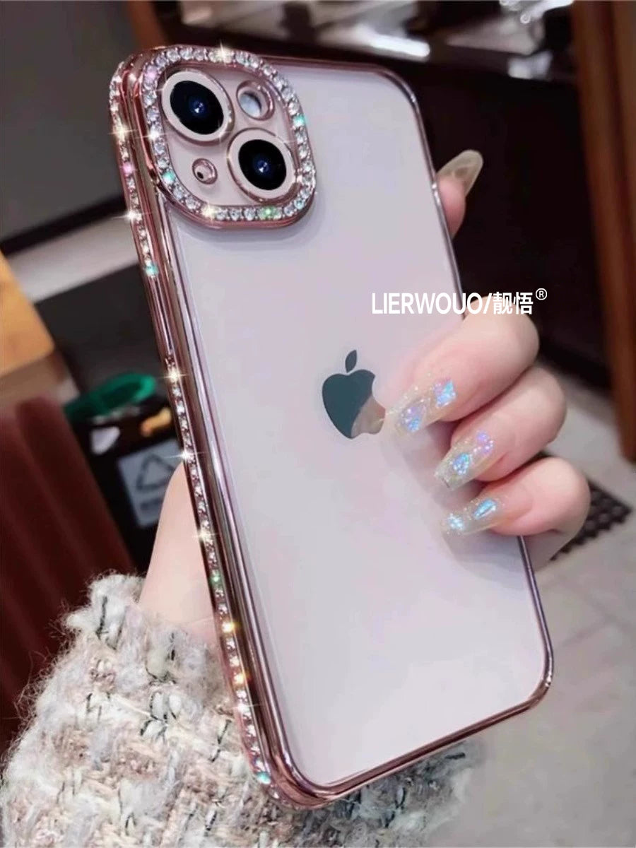 Apple 16 mobil telefon qutusu üçün uyğundur iphone17promax lüks rhinestone 13 yüksək səviyyəli mənada 11 şəffaf yumşaq qabıq 14 parıldayan linza filmi 12pro internet məşhur qadın modeli 13pro hər şey daxil silikon mobil telefon qutusu