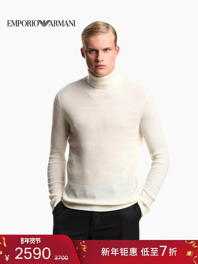 EMPORIO ARMANI/Armani Winter New Men's High Collar Wool Cable Knit Sweater