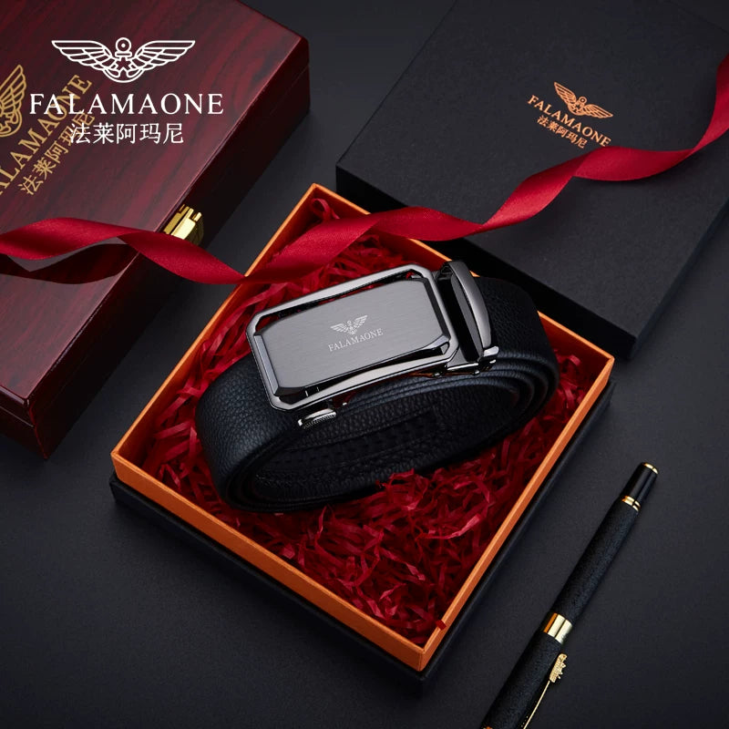 Falley Armani Men's Automatic Buckle Top Grain Cowhide Leather Gift Box Belt Simple Business Fashion Trouser Belt Trendy