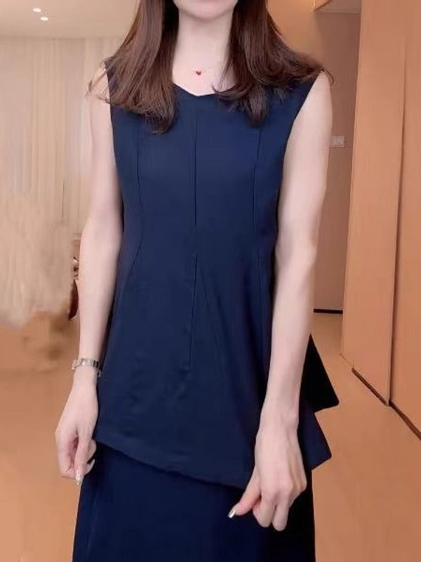 Böyük ölçülü qadınlar üçün təmiz pambıqdan büzməli jilet, yay üst geyimi, geniş formalı, arıqladıcı qolsuz top.