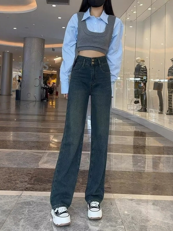 Qadın düz ayaqlı böyük ölçülü cins şalvar, 2026-cı ilin erkən yaz yeni dəbi, yüksək belli, dəbli, geniş və arıqladıcı enli şalvar.