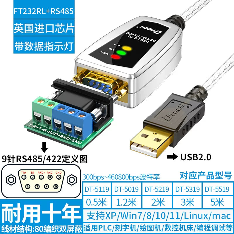 Dite usb to rs232/485/422 serial port converter 9-pin com fotoelektrik izolyasiya sənaye dərəcəli DT-5119