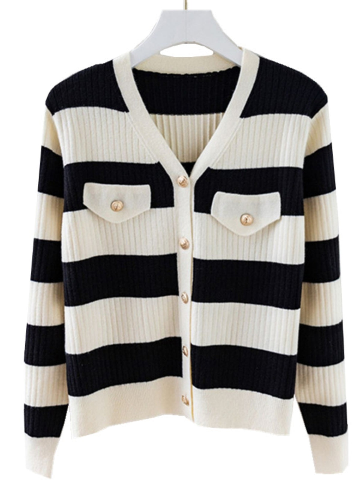 Plus Size Women's V-Neck Striped Chanel Style Knit Top, Fall/Winter Loose Fit, Slimming, Fashionable Sweater