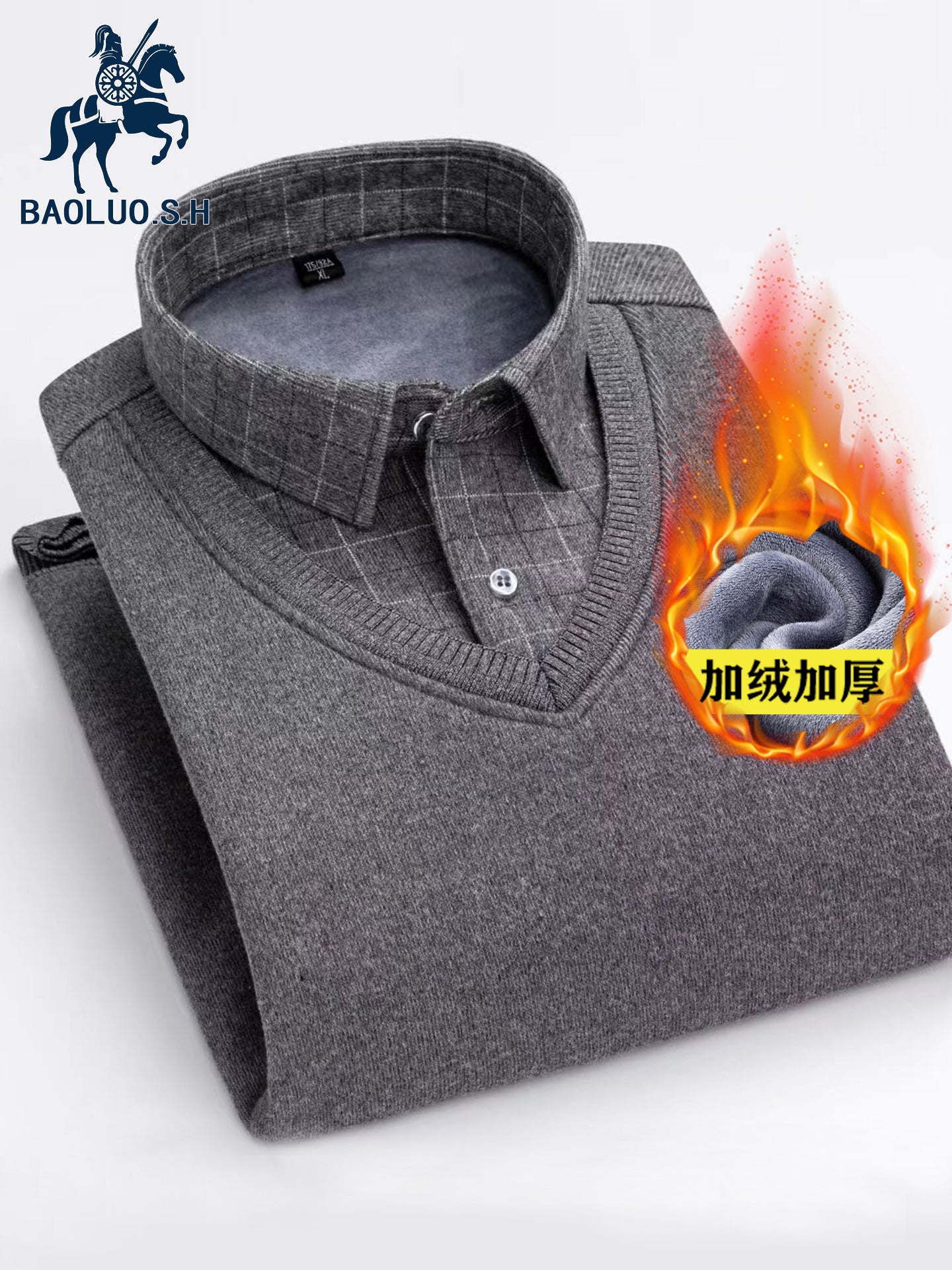 Paul Kişi İsti Köynək, Süni İki Parçalı, Yun Astarlı, Qalın Köynək Yaxalıqlı, Trikotaj Sviter, Böyük Ölçülü Üst Qat