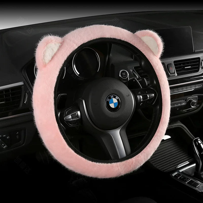 Luxury ear steering wheel cover, winter warmth and cold protection, popular online goddess car steering wheel cover, universal type.
