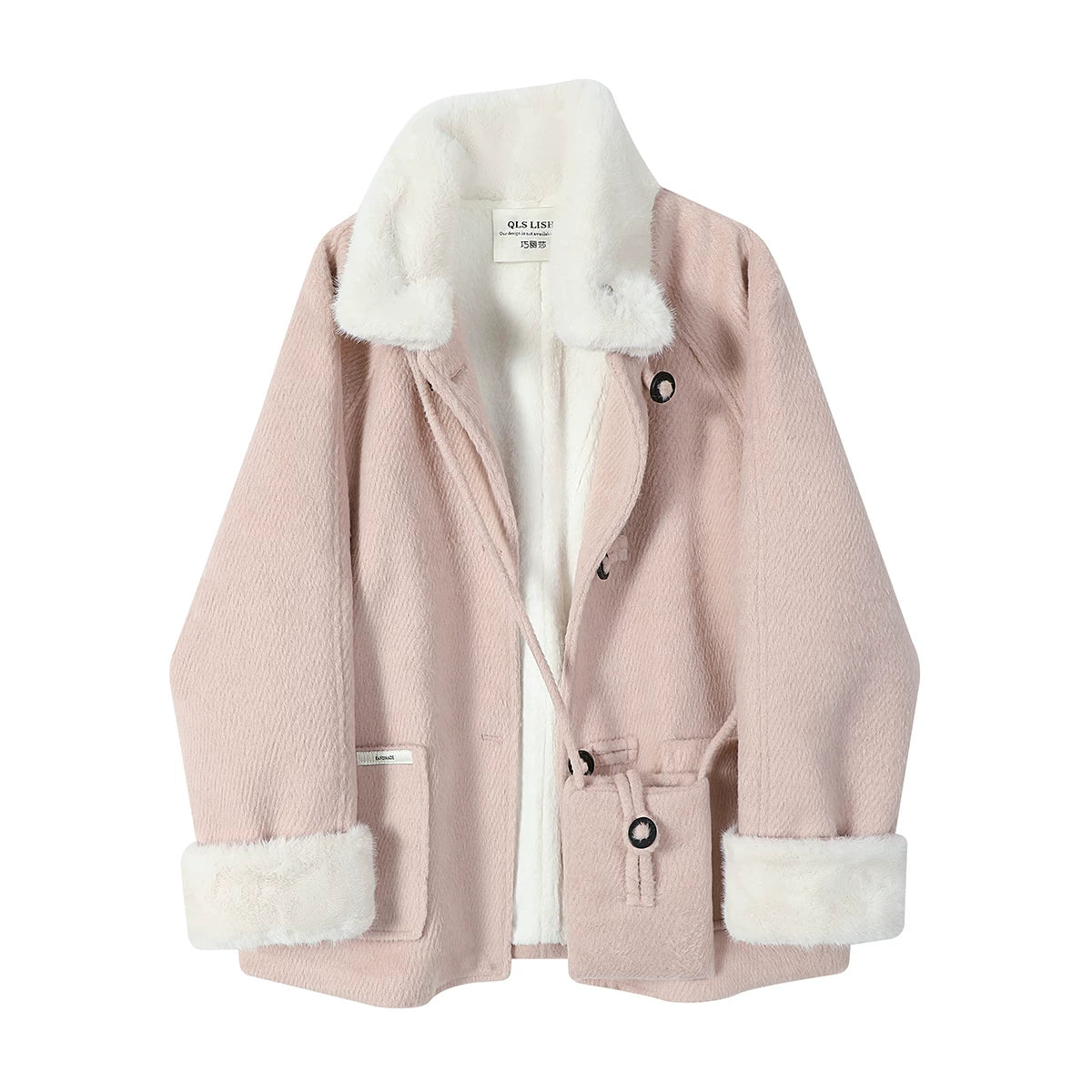 Chola qadınlar üçün qısa qırmızı quzu yun palto, payız və qış, yun astarlı və qalınlaşdırılmış, gözəl və şık yun palto