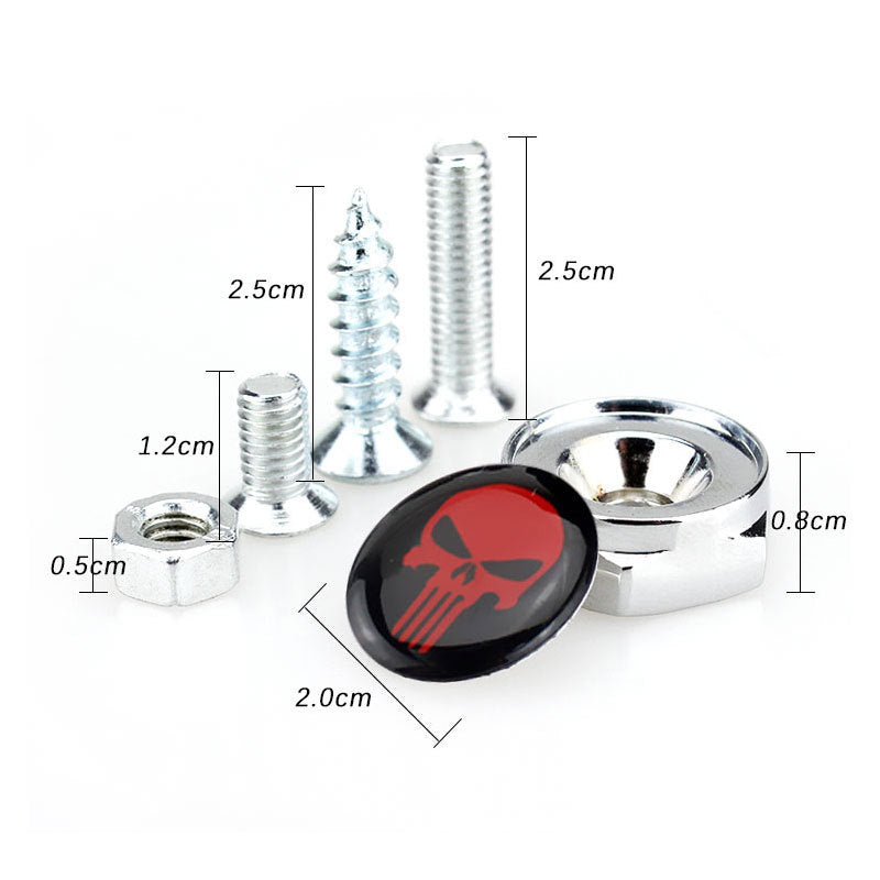 Universal screws for cars, motorcycles and electric vehicles; screws for license plate holders, nuts and frames; screws with skull design