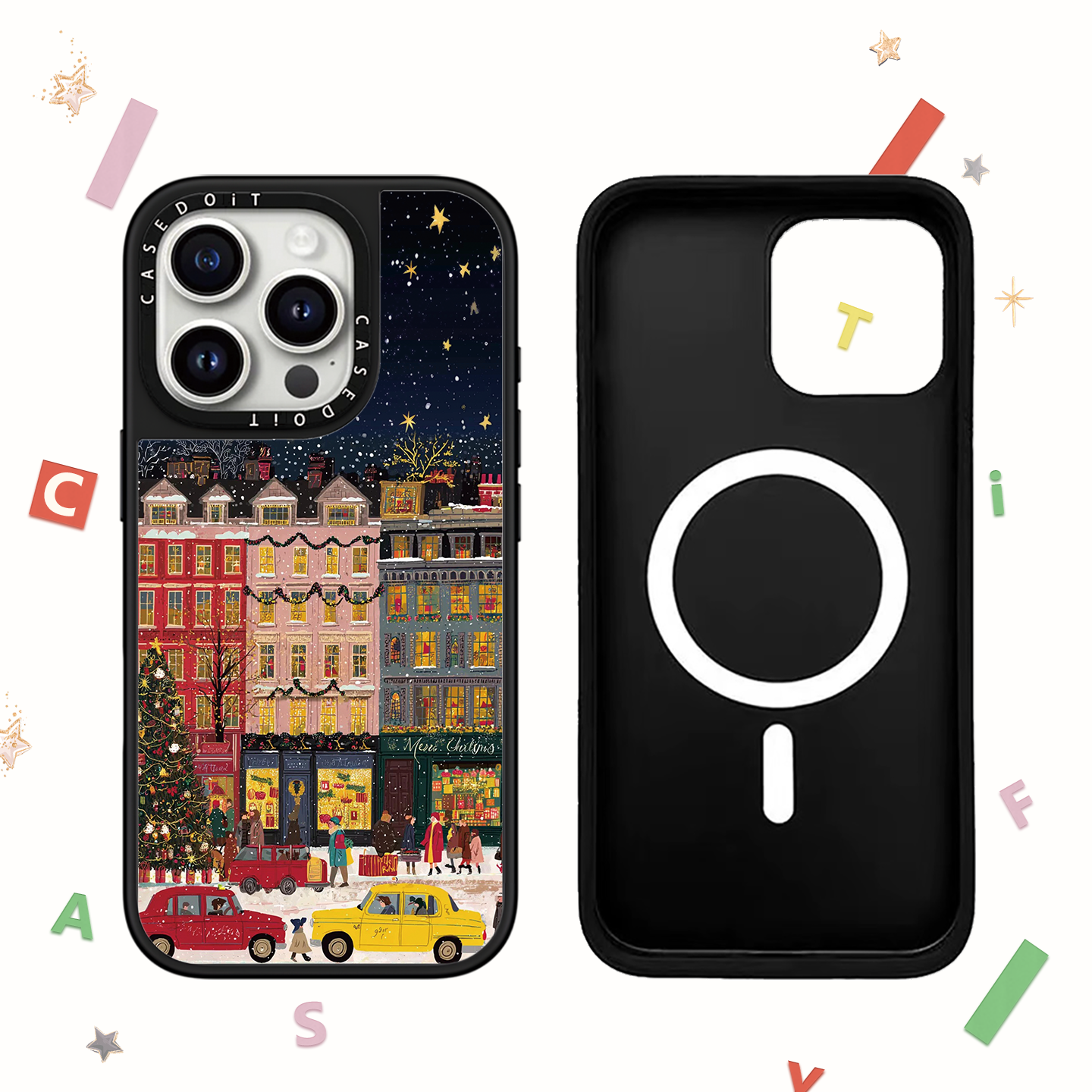 C markası ilə əməkdaşlıq edən MagSafe maqnit Milad rəngli bina və küçə səhnəsi üçün korpus, iPhone 17, 16 Pro Max, Apple 15 Pro, 14 Plus güzgü örtüyü, premium hiss, qadın hava nişləri üçün uyğundur.