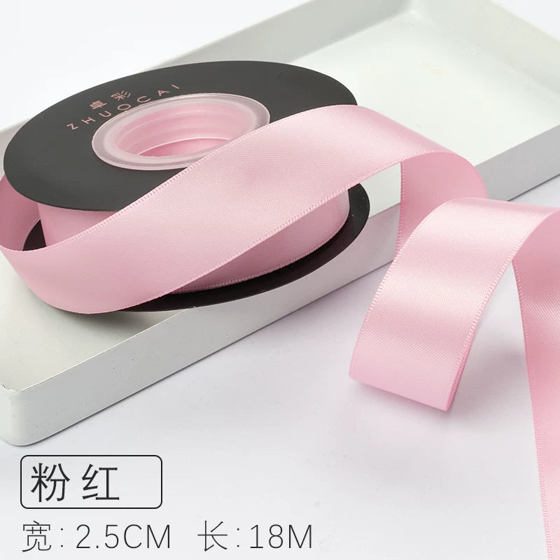 Zhuocai 2,5 sm ikitərəfli polyester saç aksesuarları ilə hədiyyə qutusu lent qablaşdırma materialı tort lenti buket lenti