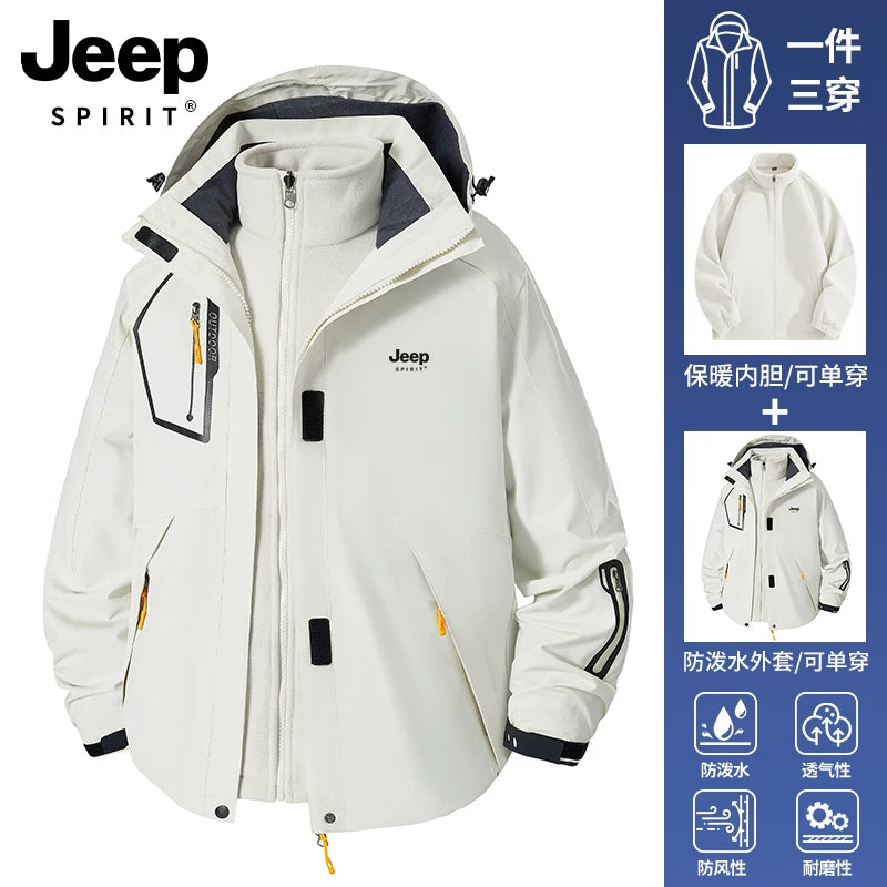 JEEP Kişilər üçün 2025-ci il Yeni Model Yaz, Payız və Qış Üçlü Birdə Yun Astarlı Qalın Kişi Üst Geyimləri