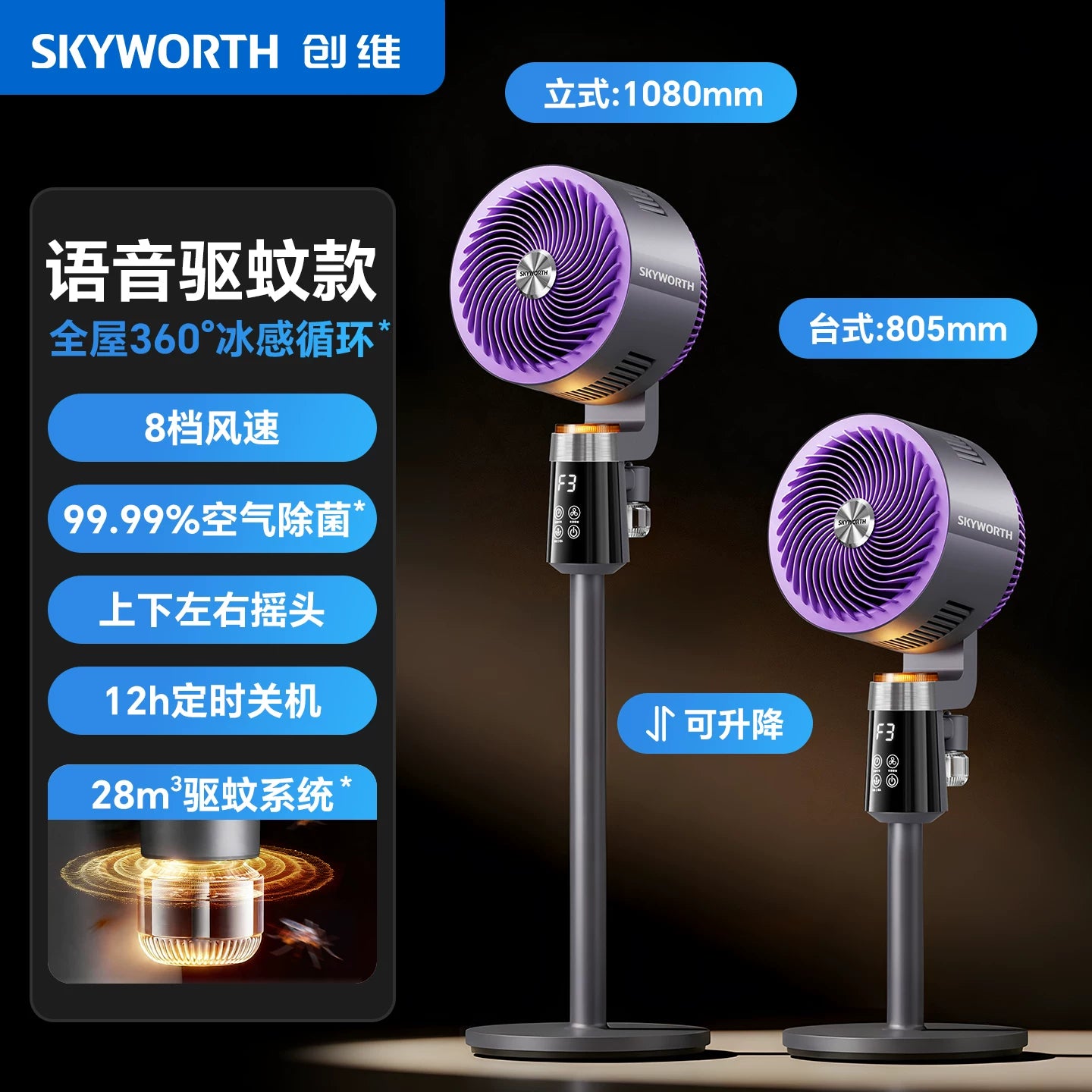 Skyworth Jingxiang ağcaqanaddan kovucu hava sirkulyasiya ventilyatoru elektrik ventilyatoru məişət döşəmə ventilyatoru səssiz külək gücü böyük masa stendi ikili təyinatlı ventilyator