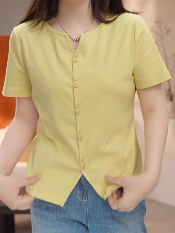 Böyük ölçülü, təmiz pambıq dizaynlı, qadınlar üçün qısaqol köynək, yay, arıqlama üçün, geniş, dəbli və gənclik üçün.