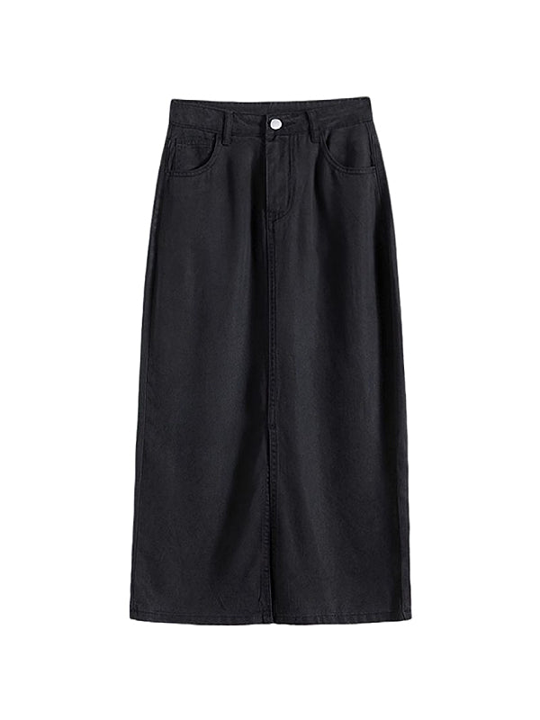 Qadınlar üçün Qara Denim Midi Ətək, 2026 Yeni Yay Modeli, Nazik, Arıqladıcı, Böyük Ölçülü, Dolğun, Boş A-xəttli, Orta Uzunluqlu Ətək