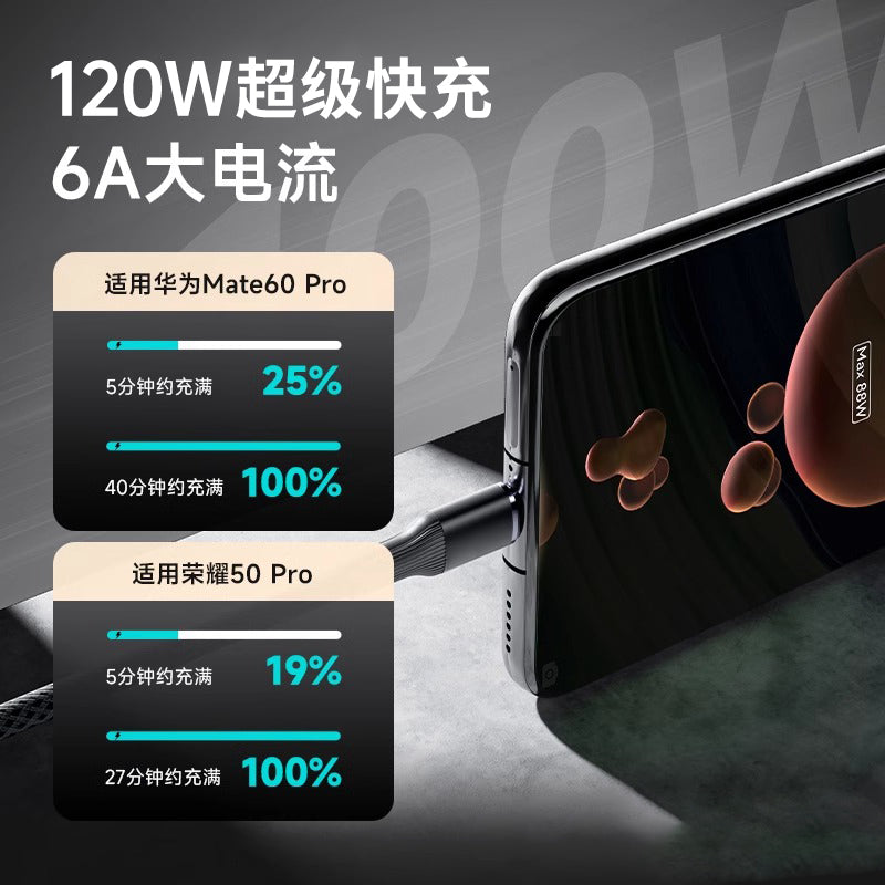Huawei Honor VIVOP üçün uyğun 120W super sürətli doldurulan TypeC məlumat kabeli Android mobil telefonunu şarj edən kabel avtomobili