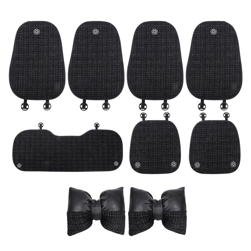 Linen car seat cushions, for all seasons, premium feel, new style, women's seat cover, star-shaped car seat cover and cushion set, five-piece.