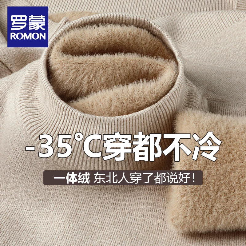 Romon tərəfindən hazırlanmış 2025-ci il Yeni Qış Kişilər üçün Yüksək Yaxalı Trikotaj İsti Əsaslı Sviter, Yun Astarlı