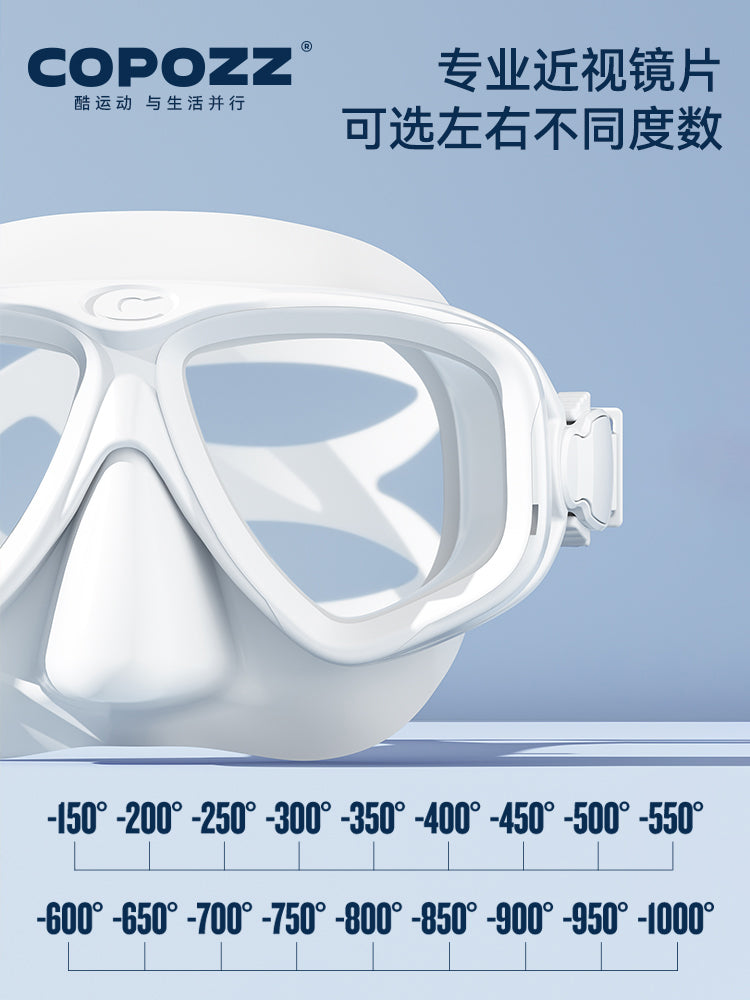 COPOZZ snorkeling üç xəzinə dəsti miyopiya dalğıc maskası boğulma əleyhinə tam quru nəfəs borusu uzun üzgəclər snorkeling avadanlığı