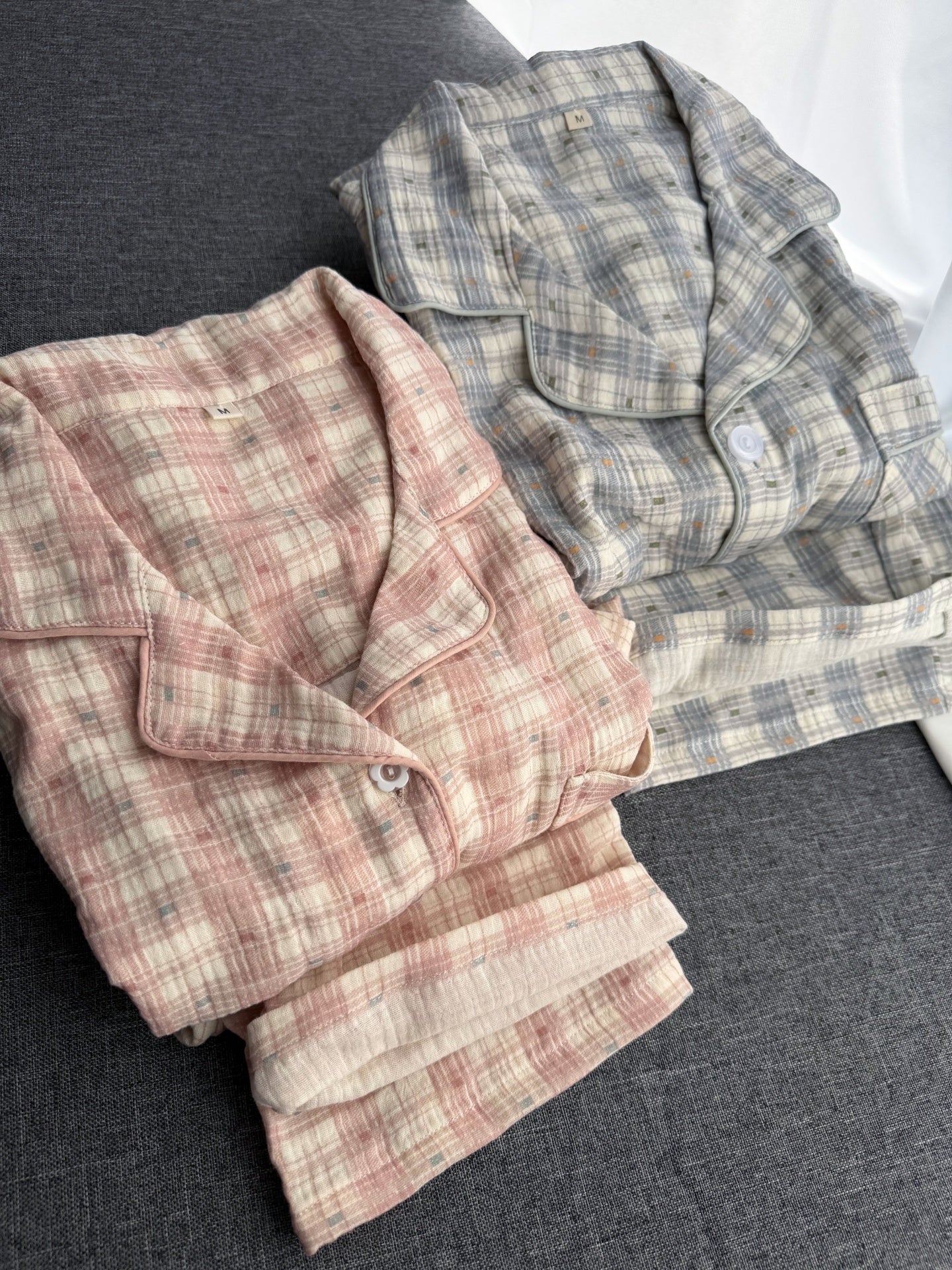 Cütlük üçün təmiz pambıqdan iki qatlı cuna pijama, ev paltarı, barok plaid, klassik uzunqol şalvar, qısaqol şort