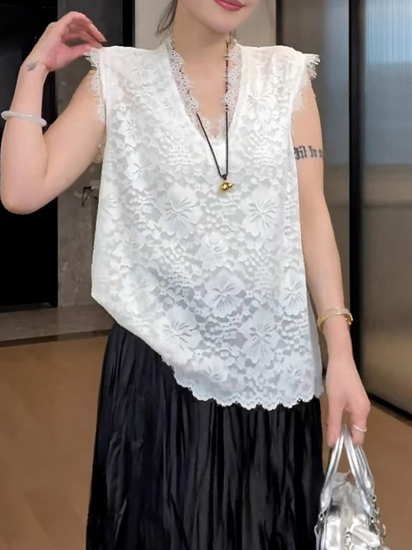 Qadınlar üçün Böyük Ölçülü Krujeva Qolsuz Jilet, Yeni Yay Stili, Boş Forma, Arıqladıcı, Qəşəng və Gənc Dizayn, Qat-qat geyinmək üçün mükəmməldir