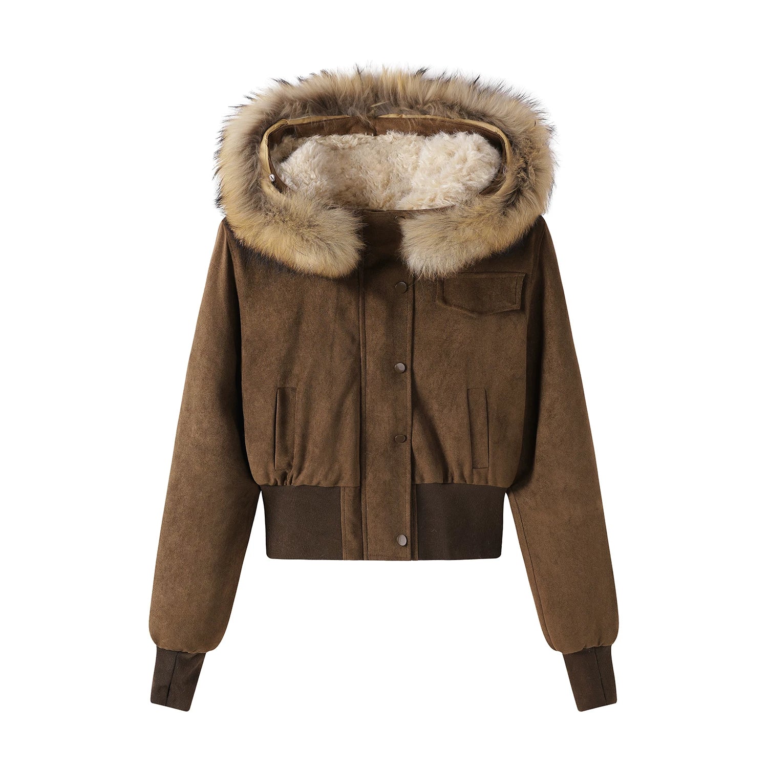 Cholisa Koreya üslubunda qadınlar üçün super şirin qısa zamşa flis gödəkçə, flis astarlı isti və çox yönlü qış paltosu, qısa top.